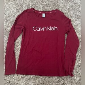 Calvin Klein Red Fitted Long Sleeve Sleepwear top